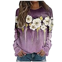 Womens Tops Dressy Casual Loose Fit Long Sleeve Sweatshirt Trendy Crew Neck Sexy Floral Print Shirts Pullovers