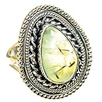 Ana Silver Co Large Prehnite Ring Size 8.25 (925 Sterling Silver) - Handmade Jewelry, Bohemian, Vintage RING122215