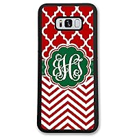 Samsung Galaxy S9 Plus, Phone Case Compatible with Samsung Galaxy S9+ [6.2 inch] Red Green Chevron Lattice Holiday Christmas Monogram Monogrammed Personalized S9P62