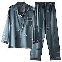 Men's Silk Pajamas Sets Long Sleeve Button-Down Pajama Men's Sets Thin Cozy Comfort Loungewear Sets for Men's