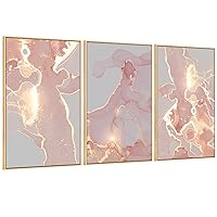 MOUDAMION Pink and Rose Gold Wall Decor, Abstract Canvas Wall Art Aesthetic Luxury Framed Wall Painting Picture Glitter Gold Blush Marble Print Artwork for Living Room Bedroom Kitchen Bathroom Office