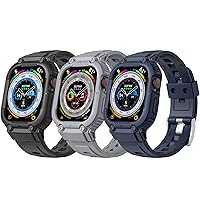 3 Packs Band Case Compatible with Apple Watch 41mm 40mm 38mm for iWatch Series 7 6 SE 5 4 3, Sport Men Women Rugged Military Protective Cover Strap, 38/40/41 Black/Storm Gray/Midnight Blue