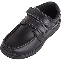 Junior Childrens Boys Formal Faux Leather Double Velcro Strap Padded School Shoes