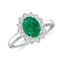 Natural Emerald Princess Diana Halo Ring for Women Girls in Sterling Silver / 14K Solid Gold/Platinum