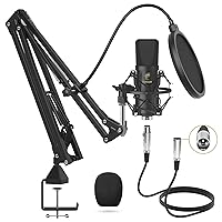 TONOR XLR Condenser Microphone, Professional Cardioid Studio Mic Kit with T20 Boom Arm, Shock Mount, Pop Filter for Recording, Podcasting, Voice Over, Streaming, Home Studio, YouTube (TC20)