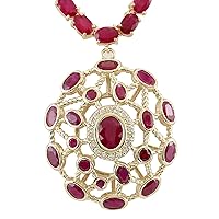 48.75 Carat Natural Red Ruby and Diamond (F-G Color, VS1-VS2 Clarity) 14K Yellow Gold Luxury Necklace for Women Exclusively Handcrafted in USA