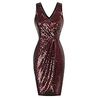 GRACE KARIN Women's Sexy Sequin Sparkly Glitter Party Dress Club Dress Sleeveless V-Neck Ruched Cocktail Bodycon Dress