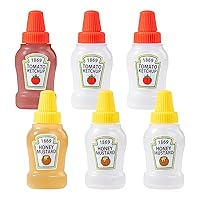 RAYNAG 6 Pack Mini Ketchup Bottles 25ml Mustard Squeeze Bottle Portable Condiment Containers Refillable Honey Sauce Salad Dressing Dispensers Jars for Kids Adults Lunch Bento Box BBQ Camping Travel