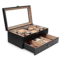 Storage box Watch Box - 10 Slot Watch Case Display for Men Women, Watch Organizer Made of Solid Wood Soft Linen Jewelry storage box (Color : Rustic)