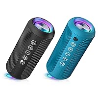 Ortizan Black & Blue Portable Bluetooth Speaker, IPX7 Waterproof Wireless Speaker with 24W Loud Stereo Sound, Outdoor Speakers with Bluetooth 5.0, 30H Playtime,66ft Bluetooth Range, Dual Pairing