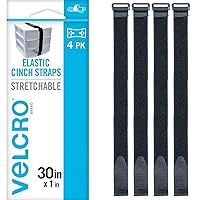 30 Inch Elastic Straps 4 Pack | Stretchable and Adjustable for Snug Fit | Fasten Outdoor Umbrellas, Wood, Tarps, Blankets, Poles, More | Cinch with Buckle, Black 30x1