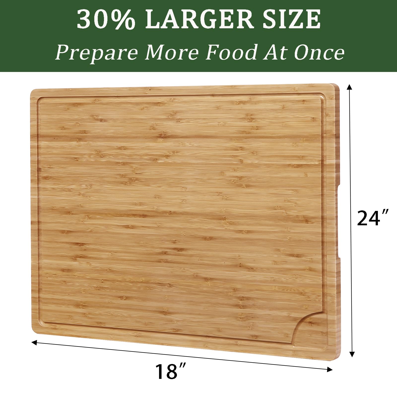 24 x 18 Bamboo Cutting Board, Large Kitchen Chopping Board for Meat, Butcher Block Cutting Board, Carving Board with Handle and Juice Groove for Turkey, Meat, Vegetables, BBQ