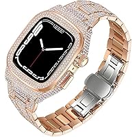 Diamond Watch Case+Metal Watch Strap Modification Kit，For Apple Watch 8 7 6 5 4 SE Series，44mm 45mm Fashion Business Watch Band for Lady Women Girls Change Watch Strap