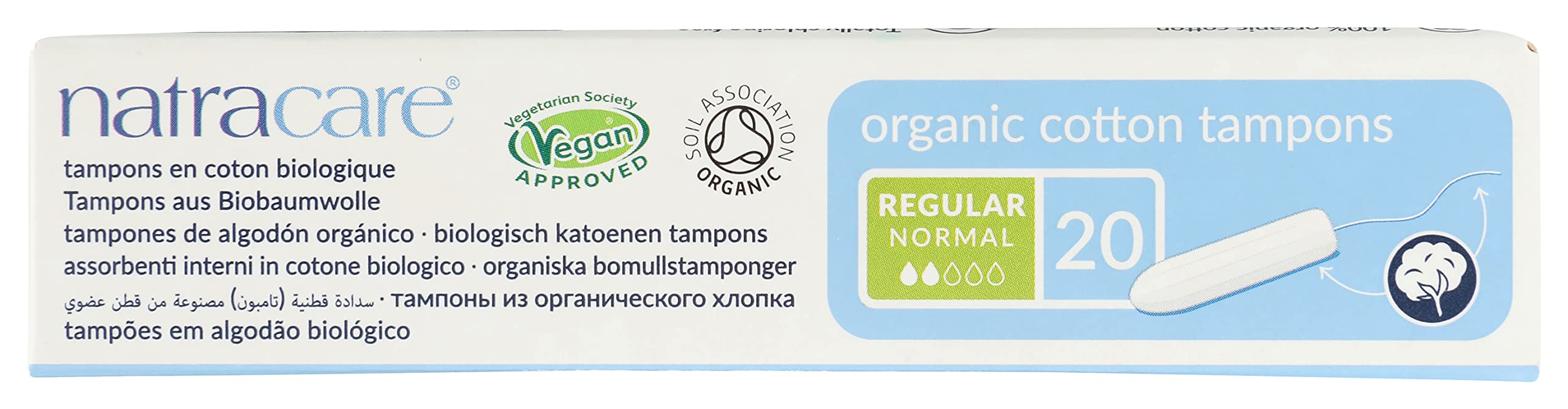 Natracare Non-Applicator 100% Organic Cotton Tampons, Regular, Totally Chlorine Free, Biodegradable and Compostable (12 Pack, 240 Tampons Total)