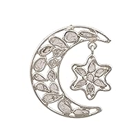 1.00 CTW Natural Diamond Polki Star & Moon Pendant 925 Sterling Silver Platinum Plated Slice Diamond Jewelry