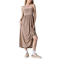 Lucky Brand Women's Lace Button Front Midi Dress