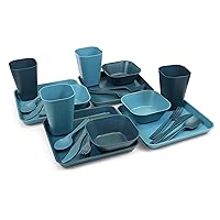 Coghlan's 4-Person Tableware Set for Camping and Outdoor Dining - Durable, Lightweight, Dishwasher Safe, Reusable, Includes Plates, Cups, Bowls, Cutlery in Portable Storage Container with Carry Handle