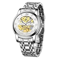 A ALPS Mens Luxury Mechanical Stainless Steel Waterproof Black Automatic Self Winding Roman Numerals Diamond Dial Watch