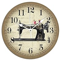 Sewing Machine Wall Clock Sewing Room PVC Wall Clock for Bathroom Decor Clocks Battery Operated 15x15 Inch Vintage Non Ticking Wall Clock for Outdoor Easy to Read