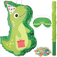 Dinosaur Pinata with a Blindfold and Pinata Stick Cute Dino Pinata for Kids Boys Girls Birthday Party Baby Shower Animal Dinosaur Theme Party Supplies Decorations (Green)