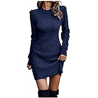 Sweater for Womens Fall Winter Bodycon Dress Long Sleeves Crew Neck Slim Fit Casual Dressy Mini Ribbed Knit Dresses