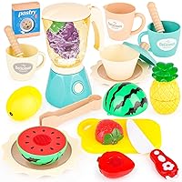 deAO Play Food Toy for Kids Kitchen, Pretend Play Blender Mixer Toy with Realistic Action, Cutting Play Fake Food Toy Play Kitchen Accessories, Cooking Fruit &Vegetables Educational Toy Food Playset