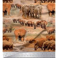 Soimoi Cotton Cambric Orange Fabric - by The Yard - 56 Inch Wide - Tree & Elephant Animal Fusion Textile - Nature-Inspired Patterns with Majestic Elephants and Trees Printed Fabric