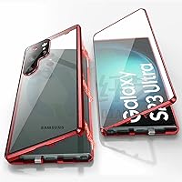 Dual-Sided Protective Case for Samsung Galaxy S24ultra/S24plus/S24 - Aerospace Aluminum Frame, Tempered Glass,Lens Full Protection (Red-antipeep,S24 Plus)