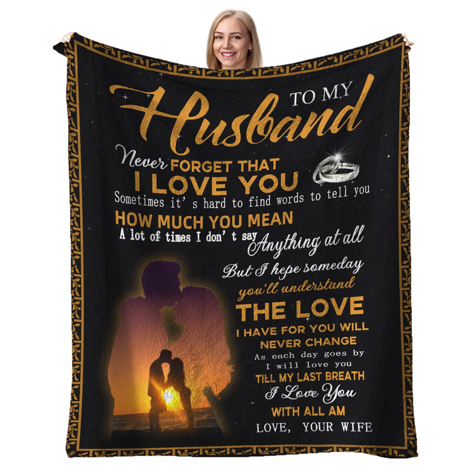 ViKiVie to My Husband Blanket from Wife Love Letter Gifts for Husband Soft Cozy Personalized Blankets with Pictures for Valentine's Day Birthda...