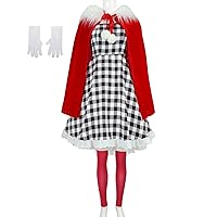 Kids Christmas Cindy Lou Who Costume Dress 4pcs Outfits with Cloak for Girls Christmas Holiday Party Dress up