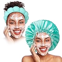 Silk Satin Bonnet for Sleeping,Satin Bonnet with Spa Headband Set for Women Girls Washing Face, Facial Makeup,Skincare(Green)