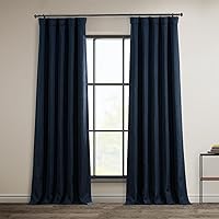 HPD Half Price Drapes Faux Linen Room Darkening Curtains - 108 Inches Long Luxury Linen Curtains for Bedroom & Living Room (1 Panel), 50W X 108L, Nightfall Navy
