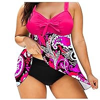 Women's Tankini Swimsuits Two Piece Tummy Control High Waisted Bathing Suit Wrap Swimsuit, S-5XL