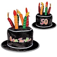 Unisex 50th Over the Hill Cake Hats With Candles, 2 Pieces – Birthday Party Supplies, Special Day Celebrations Headwear, Photo Booth Props, Costume Dress Up, Novelty Caps