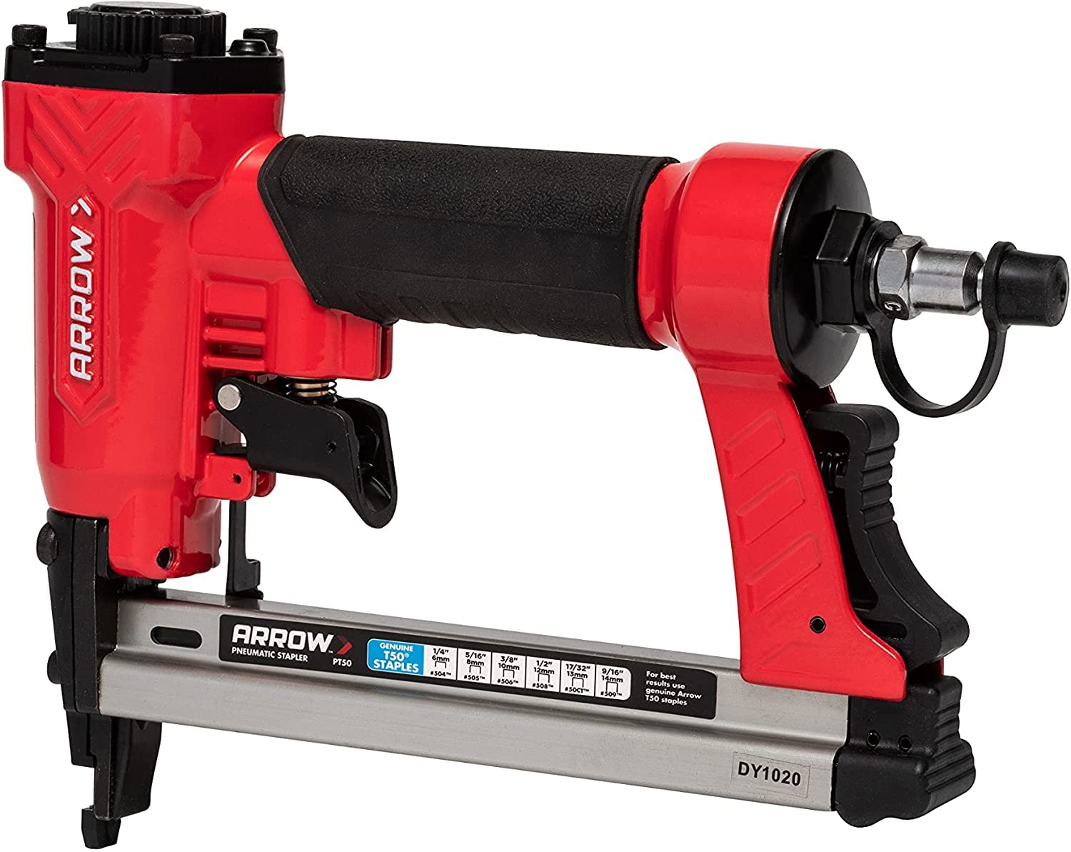 Arrow PT50 Oil-Free Pneumatic Staple Gun, Professional Heavy-Duty Stapler for Wood, Upholstery, Carpet, Wire Fencing, Fits 1/4”, 5/16”, 3/8