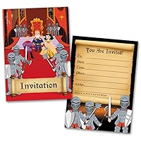 Knights Party Invitation Cards for Kids, 20 Invites & 20 Envelopes - Fill in the Blank Greeting Notes - Multi-Use, Birthday, Themed Celebration