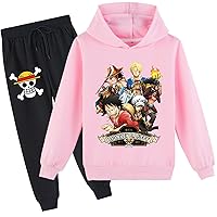 Kids Long Sleeve Tops Pullover Hoodie with Jogger Pants 2Pcs Suit,Cartoon Hooded Sweatshirt Lightweight Tracksuit