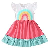 Toddler Girls Summer Fly Sleeve Rainbow Princess Dress Dance Party Dresses Clothes Simple Long Sleeve Dress