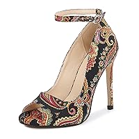Women's Dress High Stiletto Heels Pumps, Floral Peep Toe High-Heeled Sandals Prom Party Shoes