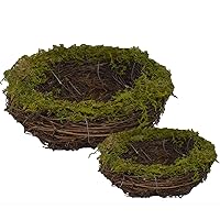 Set of 2 (6''& 8'') Handmade Dry Natural Moss,Rattan and Twig Bird's NestFor Home Decor