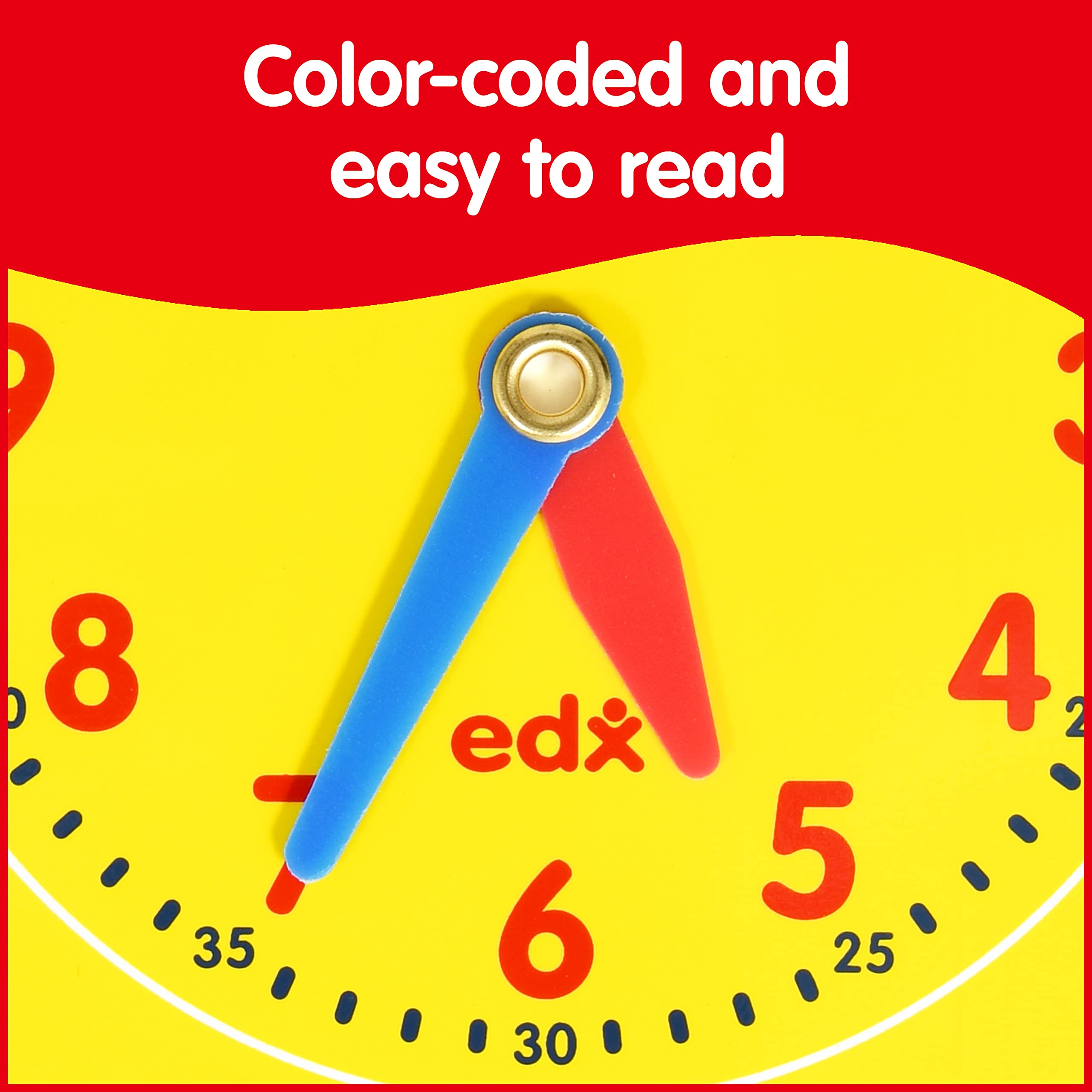 edxeducation Write-On Wipe-Off Clock Dials - Set of 5 - Clock for Kids Learning to Tell Time - Analog Clock with Movable Hands