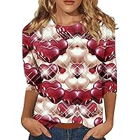 Valentines Day Shirt,3/4 Sleeve Shirts for Women Cute Valentine's Day Print Graphic Tees Blouses Casual Plus Size Basic Tops