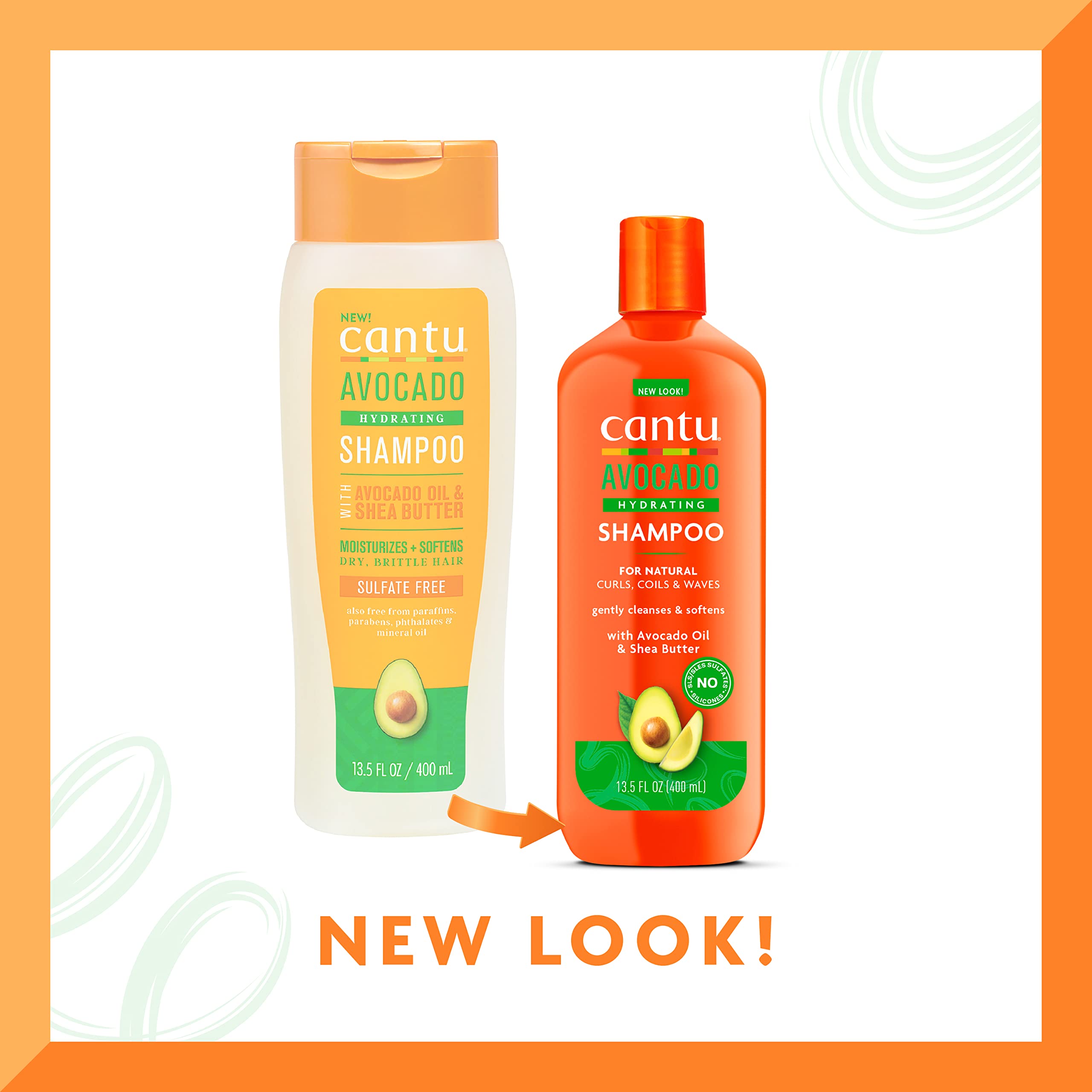 Cantu Avocado Hydrating Sulfate-Free Shampoo with Pure Shea Butter, 13.5 oz (Pack of 2) (Packaging May Vary)