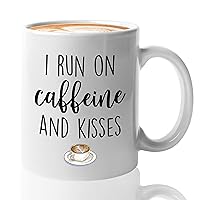 Pregnancy Women Coffee Mug 11oz White - I run on caffeine and kisses - caffeine mom with toddler new mom