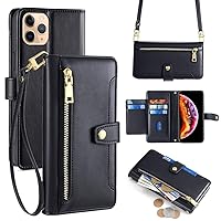 Wallet Case for Xiaomi Poco X4 Pro 5G Flip Phone Case with Crossbody Strap Magnetic Handbag Zipper Pocket PU Leather Shockproof with Kickstand Phone Shell Black