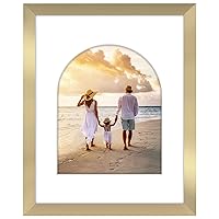 8x10 Picture Frame with Arch-Shaped Mat in Gold - Use as 11x14 Picture Frame Without Mat or 8x10 Frame with Mat - Engineered Wood Photo Frame with Shatter-Resistant Glass Cover