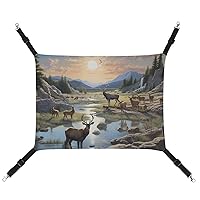 Mountain Wildlife Nature Bear Deer Cat Hanging Hammock Soft Breathable Pet Cage Dog Hammock with Adjustable Straps and Metal Hooks