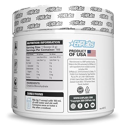 EHPlabs CREA-8 Creatine Monohydrate Powder - Creatine Powder for Building Lean Muscle Mass, Improves Strength & Power, Supports Brain Health - 100 Servings (500g)