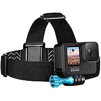 Head Strap Mount Compatible with GoPro Hero 12 11 10 9 8 7 6 5 4 3 3+ 2 1 Hero (2018) Fusion Session Black Silver Action Cameras Elastic Flexible Head Belt + Aluminum Thumbscrew (Head Strap)