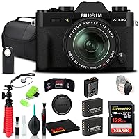 FUJIFILM X-T30 II Mirrorless Camera with 18-55mm Lens (Black) (16759677) with 128GB Extreme Pro SD Card + Soft Case + 2X Compatible Battery + Extra Charger + Tripod + Filter Kit + Remote